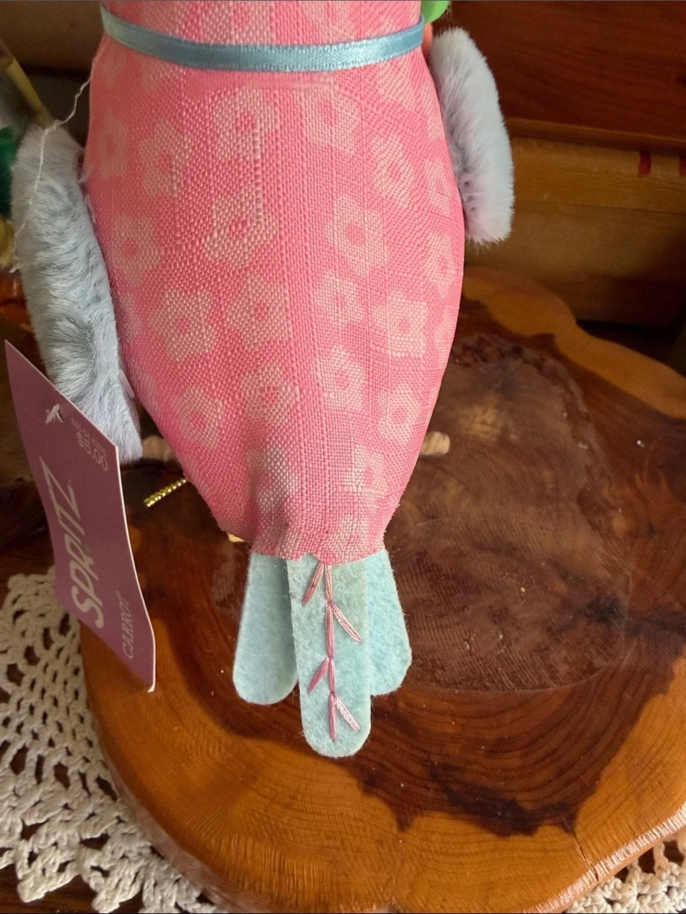 Spritz Pink and Blue Bunny-Owl Plush Small Pet Toy with Felt Carrot